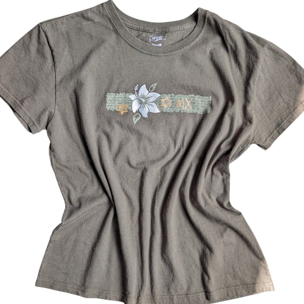 Green Mexico Graphic T-Shirt Retro Sz XL Tropical Hibiscus Flower Y2K Souvenir